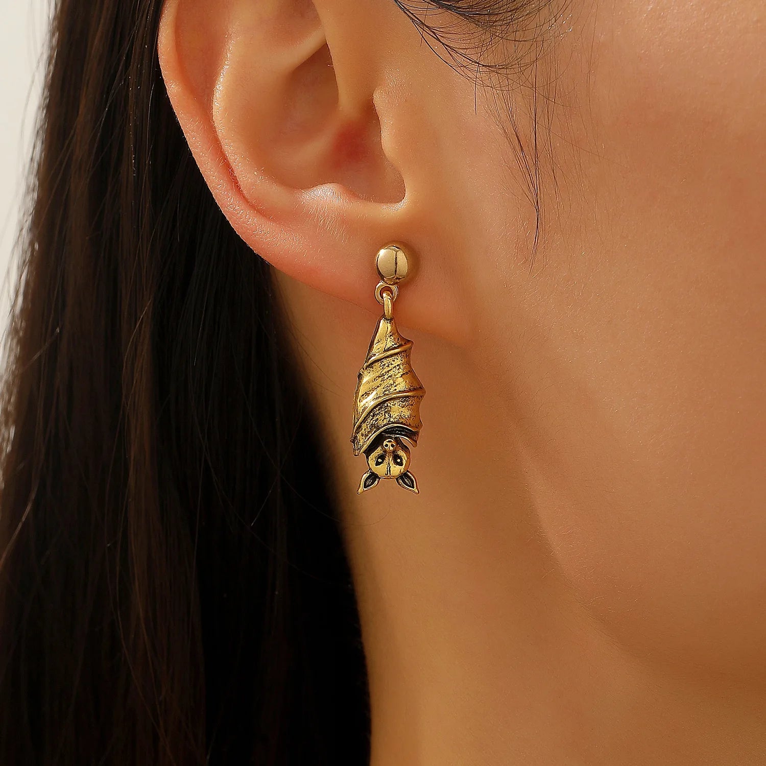 Gothic Dark Bat Pendant Drop Zink Alloy Stud Earrings