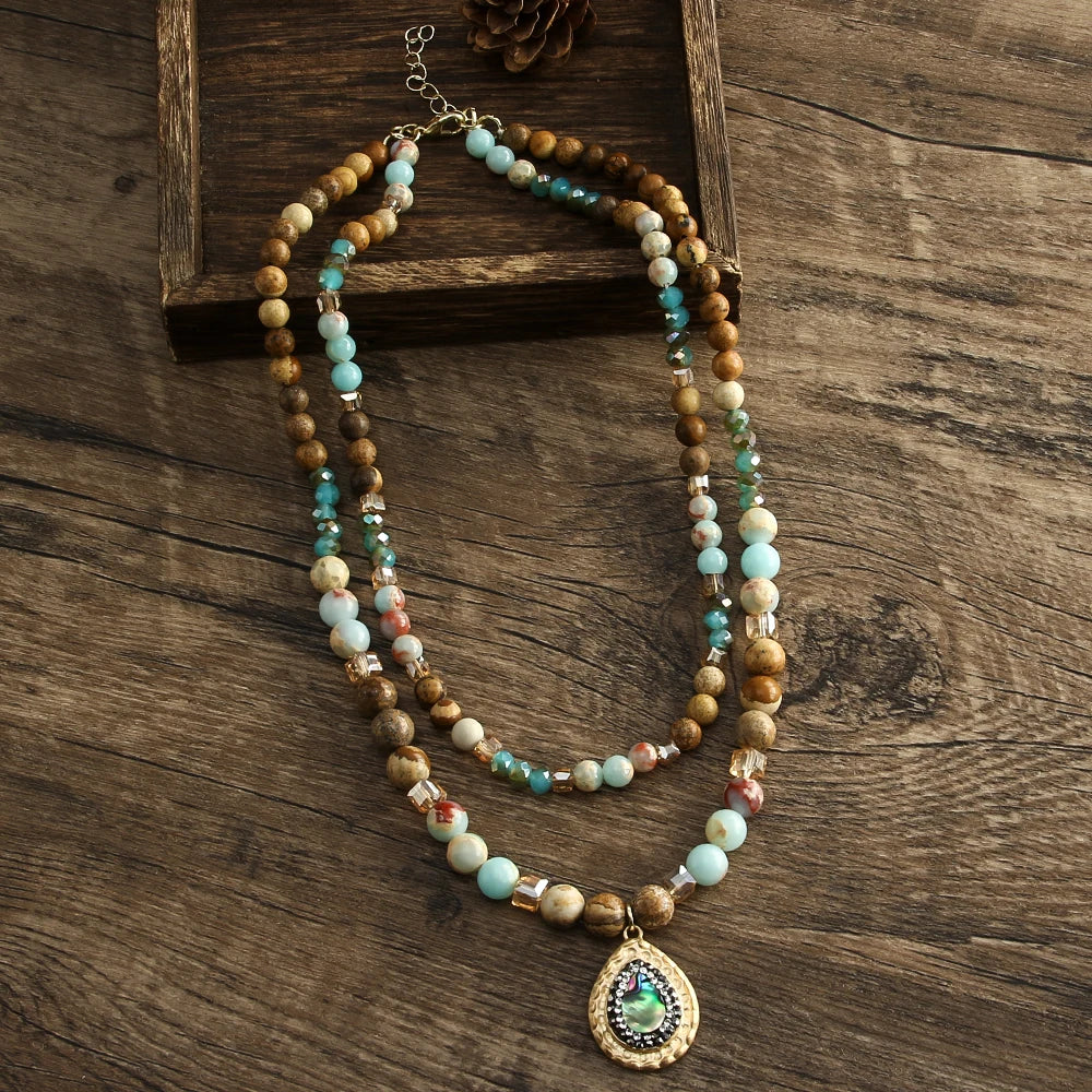 Boho Western Natural Stone Beads Necklace 45 cm