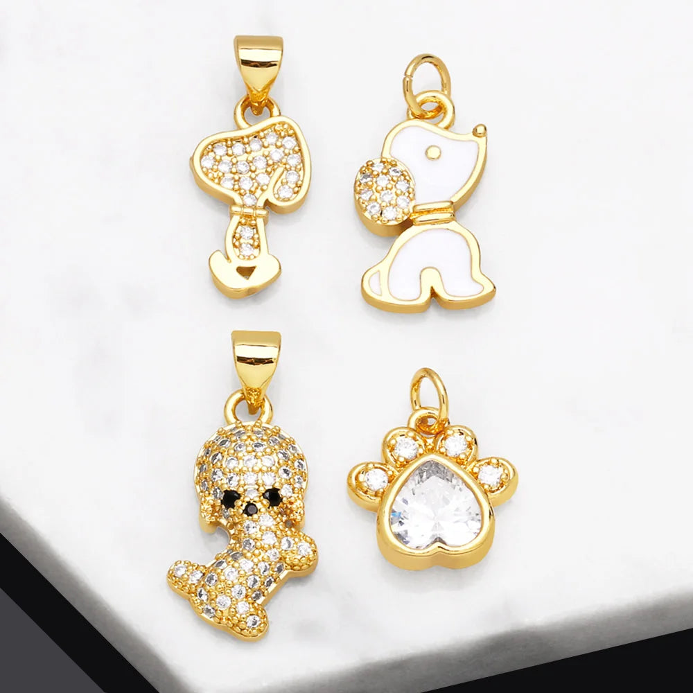 Mini Dog Theme Paw Pendant Gold Plated Copper with Cubic Zirconia Stones - Adorable, Precious