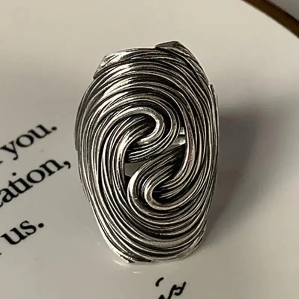 Large Adjustable Zinc Alloy Ring - Geometric, Retro, Exaggerated, Motion, Tornado