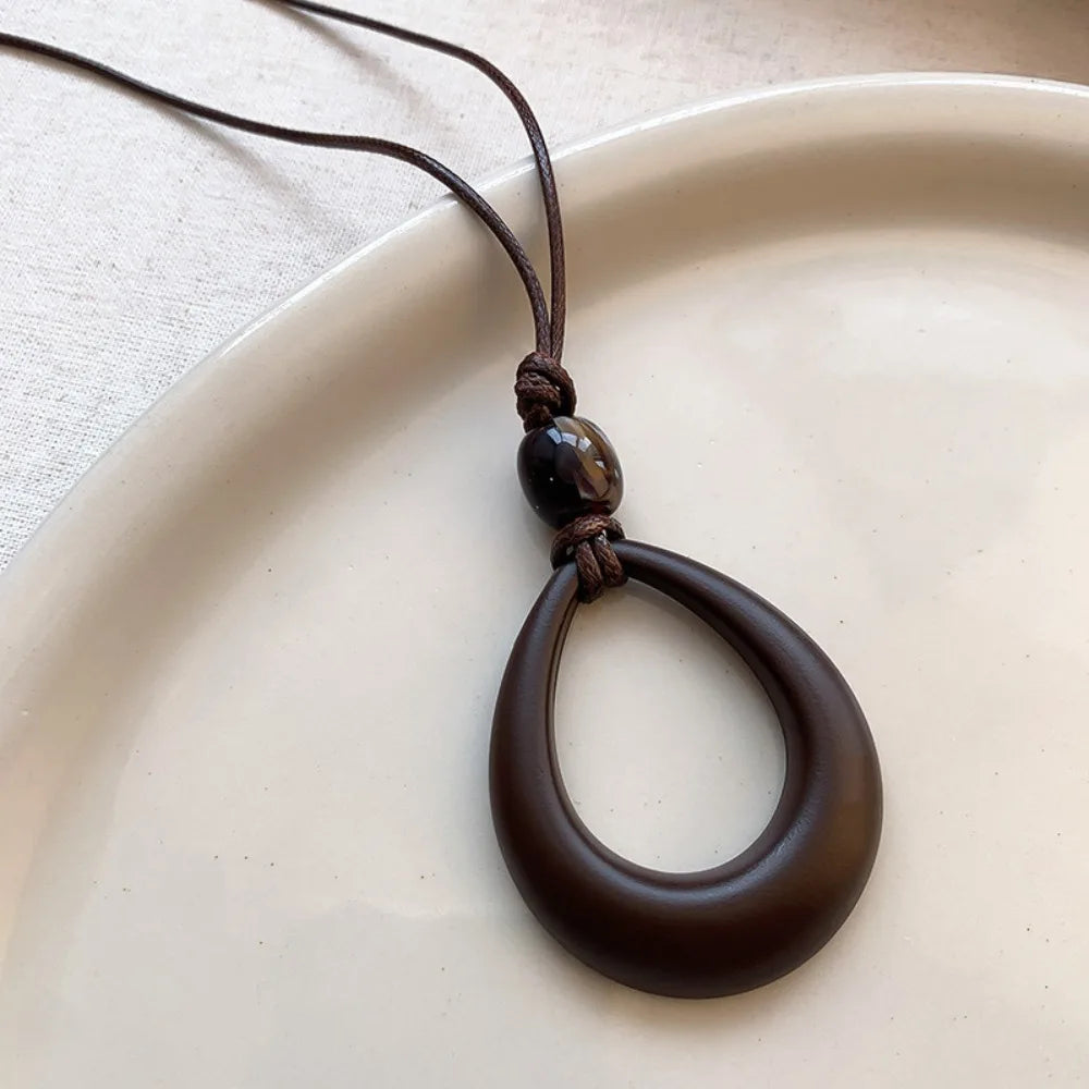 Retro Wooden Pendant Aluminum Alloy Chain Necklace Selection