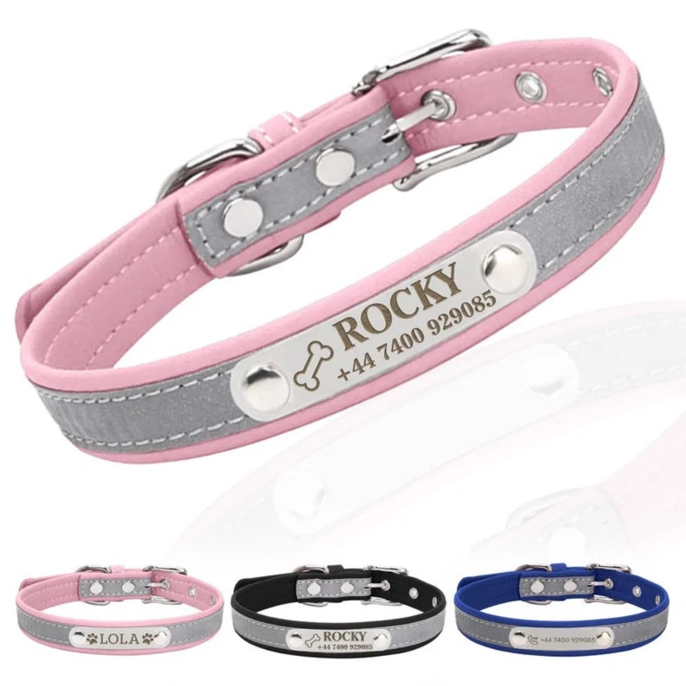 Faux Leather Adjustable Pet Collar - Customize, Engrave, Name Tag, ID Necklace