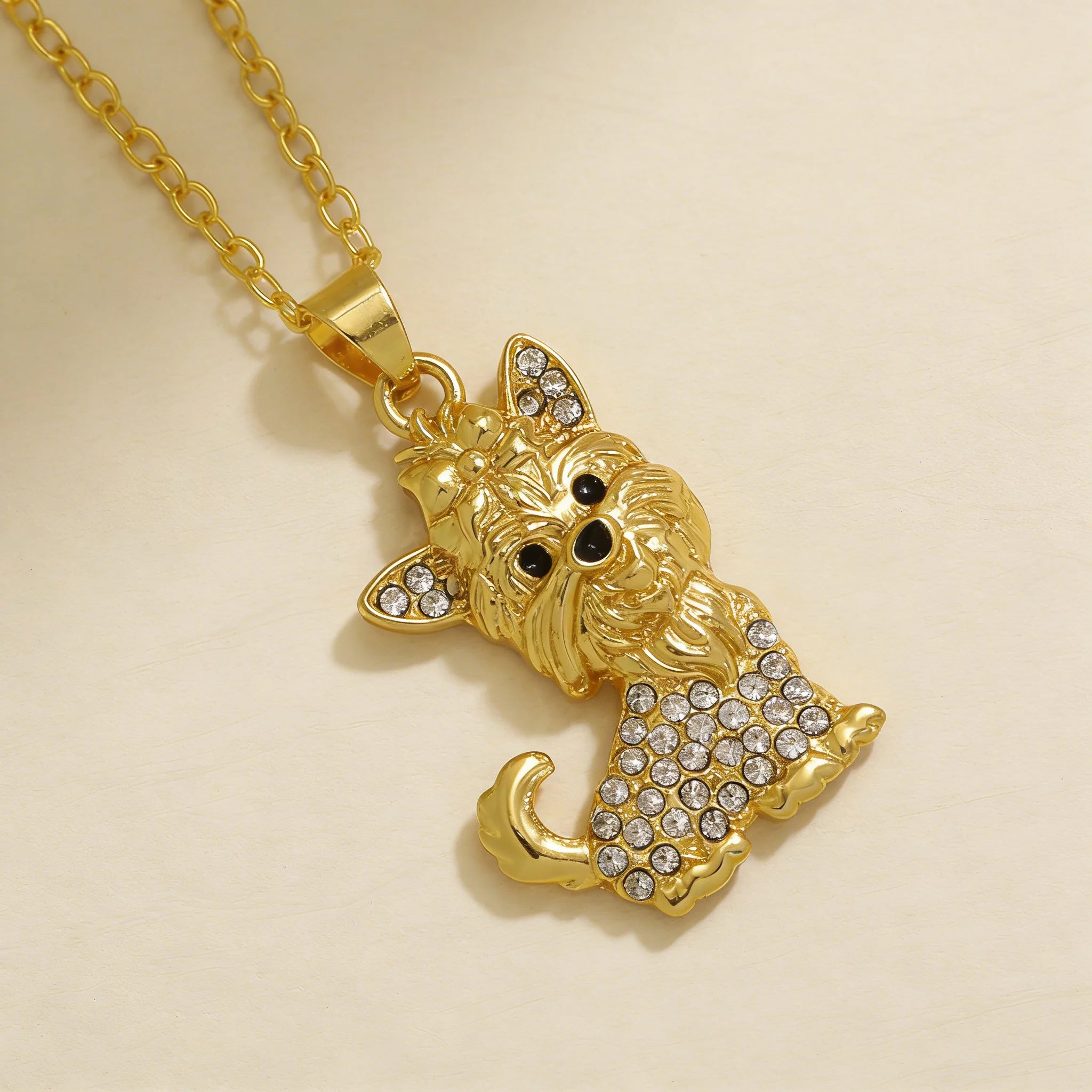 Collection of CZ Stone Dog Pendant Necklaces MANY BREEDS in Gold/Silver Tone Alloy - Choose Your Breed