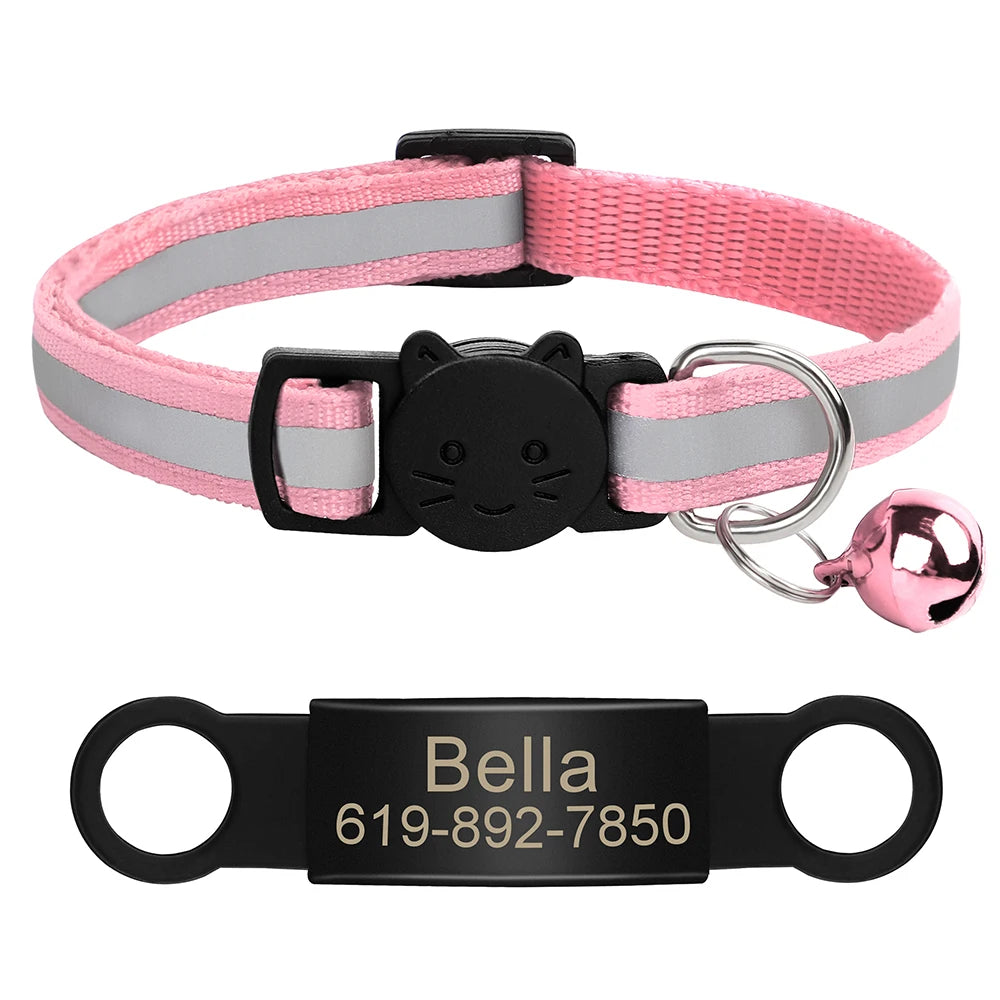 Reflective Fabric Pet Collar with Engravable ID Tag