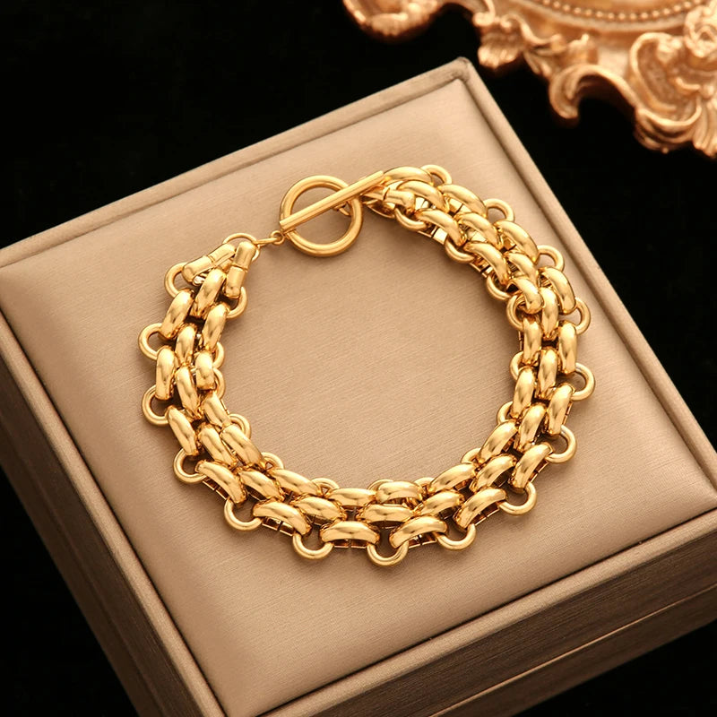 Choice of 18K Gold Plated Stainless Steel Thick Cuban Chain Bracelets - Bold, Statement