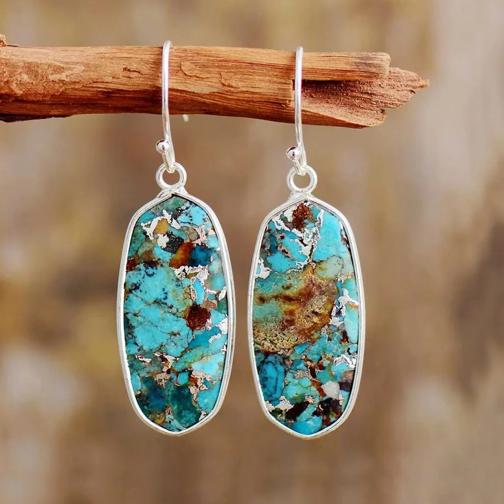 Natural Blue-Brown Stone Cooper Alloy Earrings