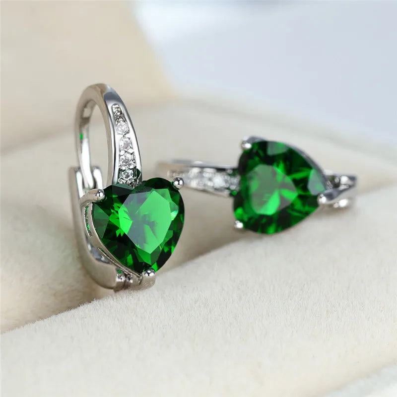 CZ Heart Stone Hoop Alloy Earrings