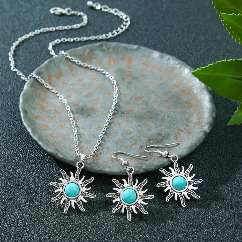Alloy Sets of Bohemian Turquoise Earrings & Necklaces