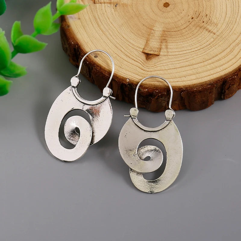 Gypsy Swirl Zinc Alloy Hoop Unusual Bold Earrings