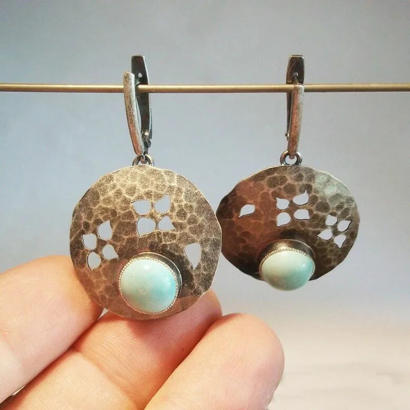 Collection of Bohemian Ethnic Oval Resin Stone Drop Zinc Alloy Earrings