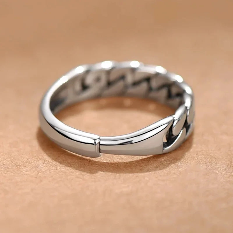 925 Sterling Silver Chain Band Ring Adjustable
