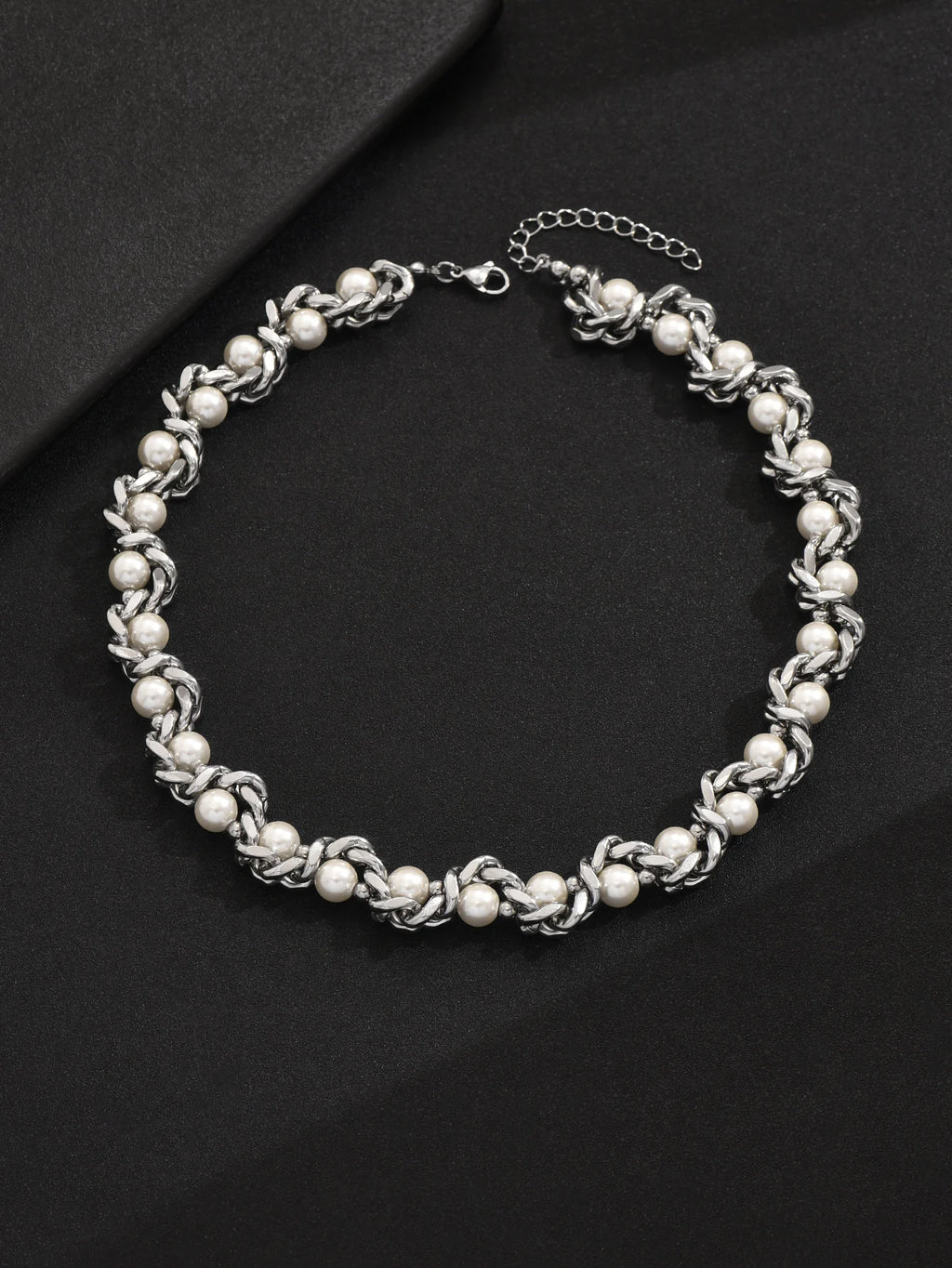 Punk Stainless Steel Thick Chain Pearl Choker Necklace Unisex