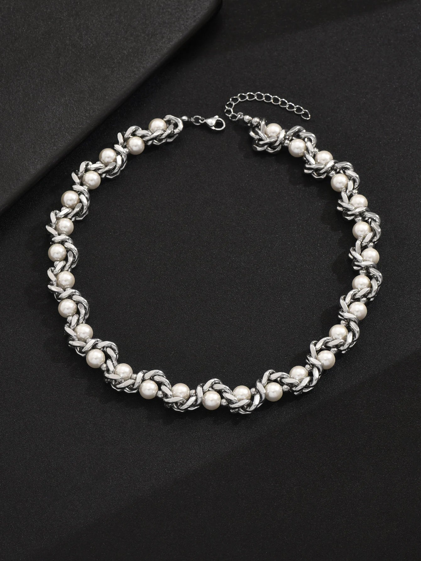 Punk Stainless Steel Thick Chain Pearl Choker Necklace Unisex