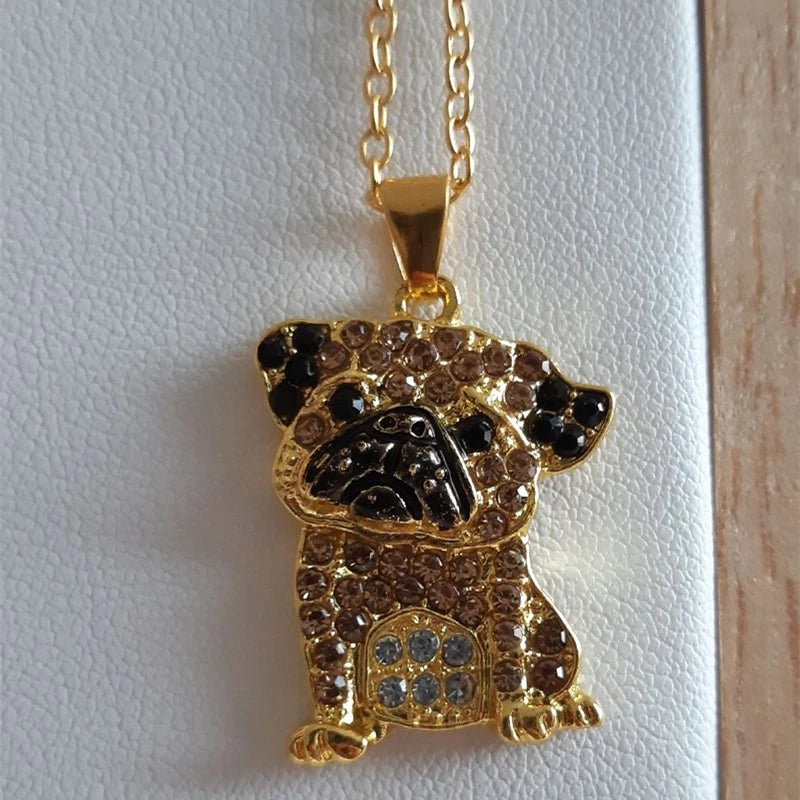 Collection of CZ Stone Dog Pendant Necklaces MANY BREEDS in Gold/Silver Tone Alloy - Choose Your Breed