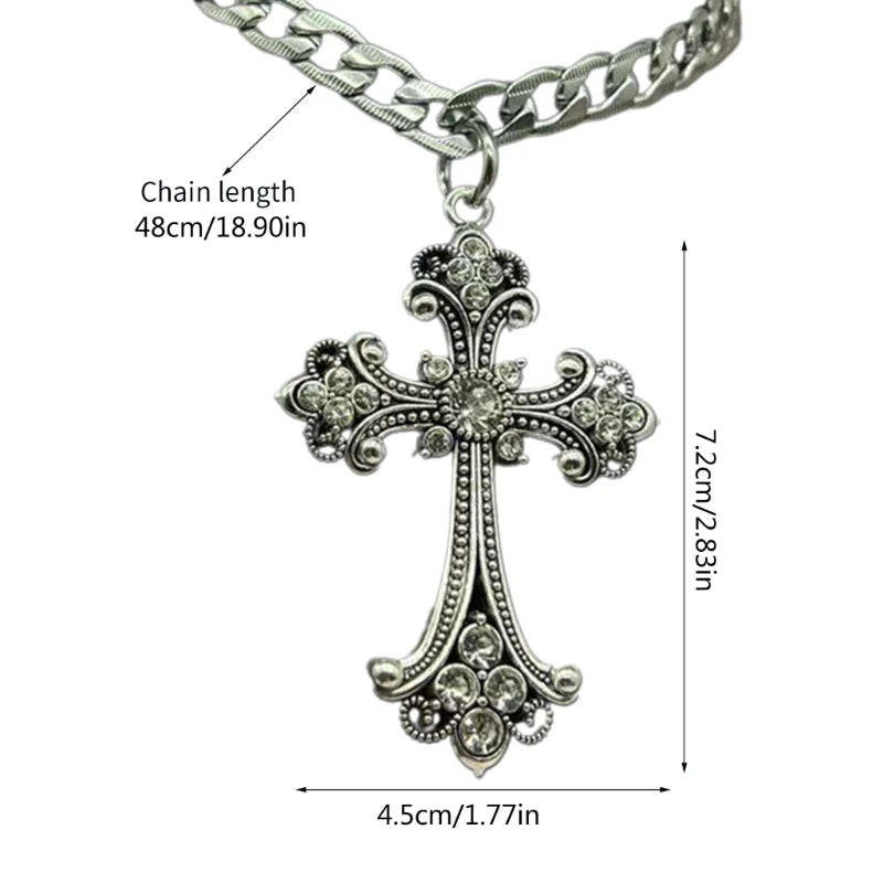 Large Gothic Antique Inspired Cross Pendant Cooper Alloy Necklace