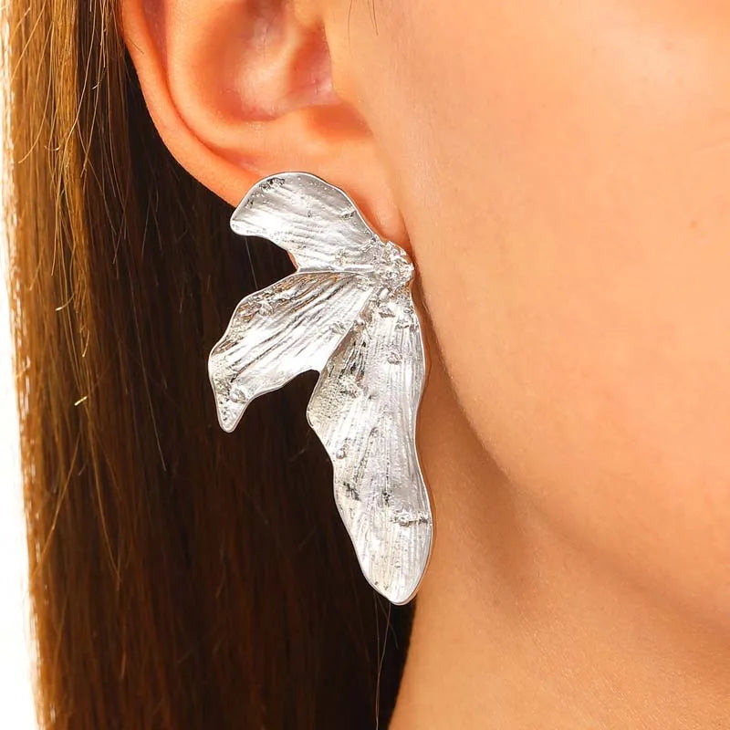 Exaggerated Bold Geometric Leaf Stud Alloy Earrings