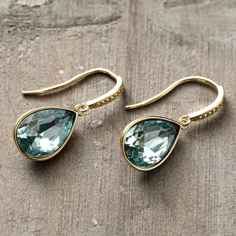 Ocean Blue CZ Cooper Drop Earrings