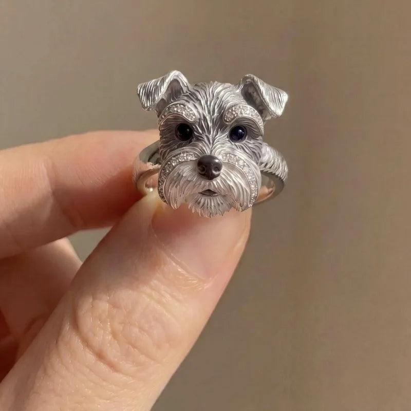 Adjustable Ring with Dog Head Face in Zinc Alloy with CZ Stones