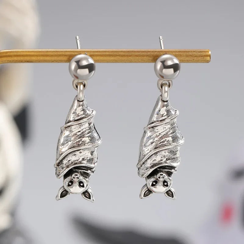 Gothic Dark Bat Pendant Drop Zink Alloy Stud Earrings