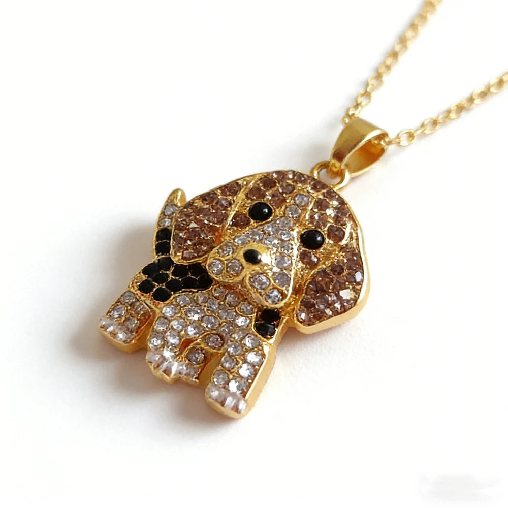 Collection of CZ Stone Dog Pendant Necklaces MANY BREEDS in Gold/Silver Tone Alloy - Choose Your Breed
