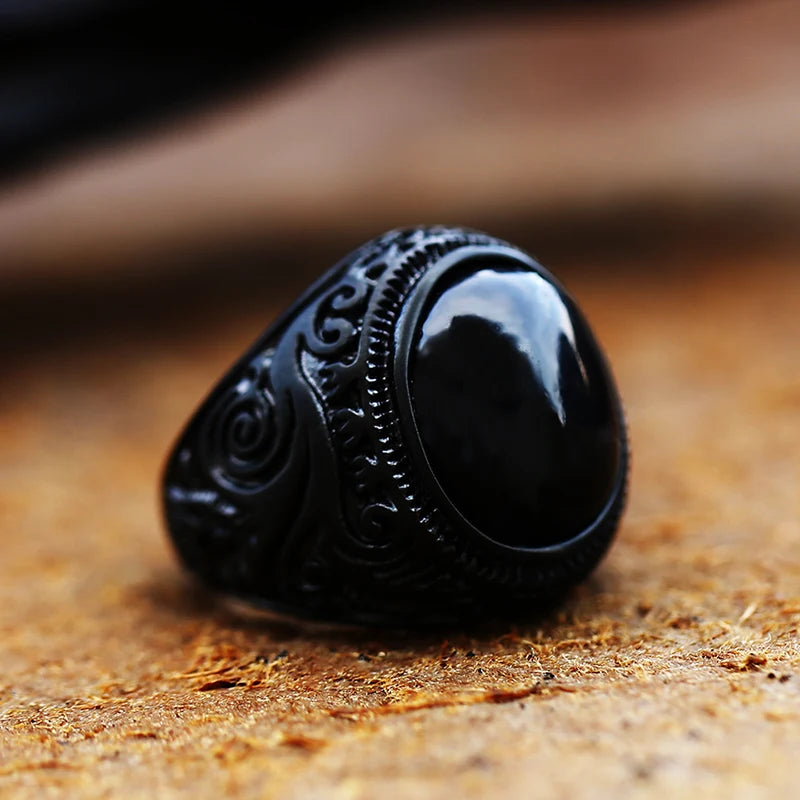 Ancient Oval Tiger Eye Large Stone Bold Ring in Stainless Steel, Unisex