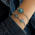 Adjustable Zinc Alloy Flower Detail Bracelet with Stone - Antique Inspired, Elegant, Boho
