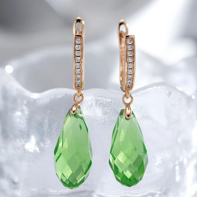 585 Rose Gold CZ Water Drop Earrings