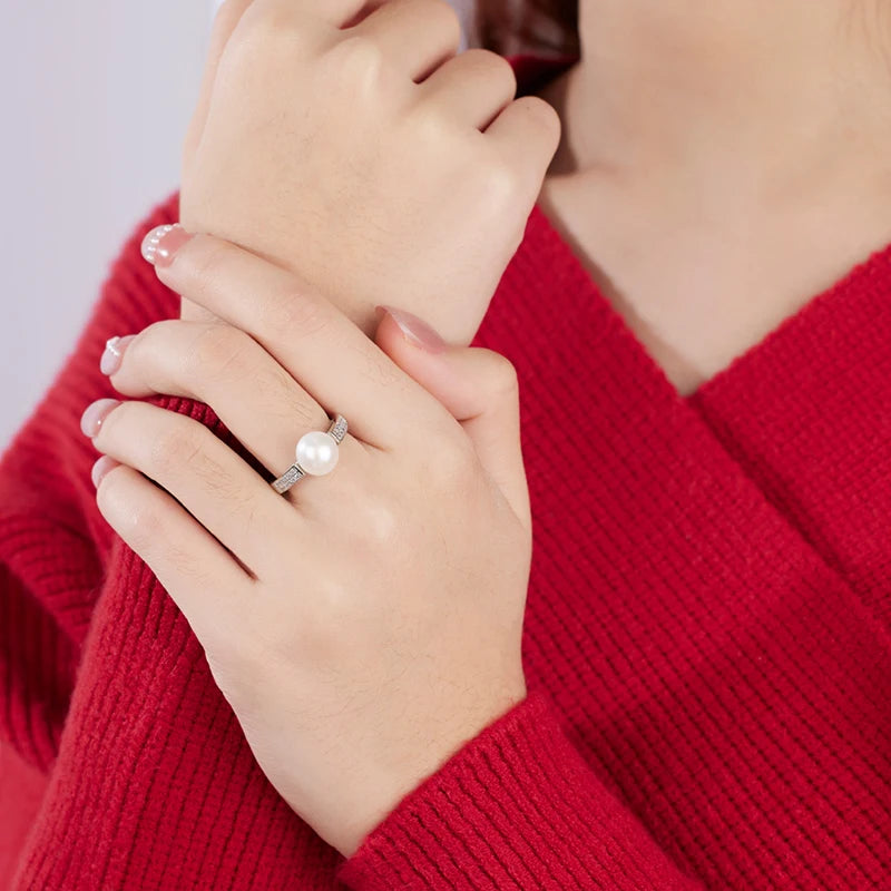 Genuine Freshwater Pearl Adjustable Ring in 925 Sterling Silver