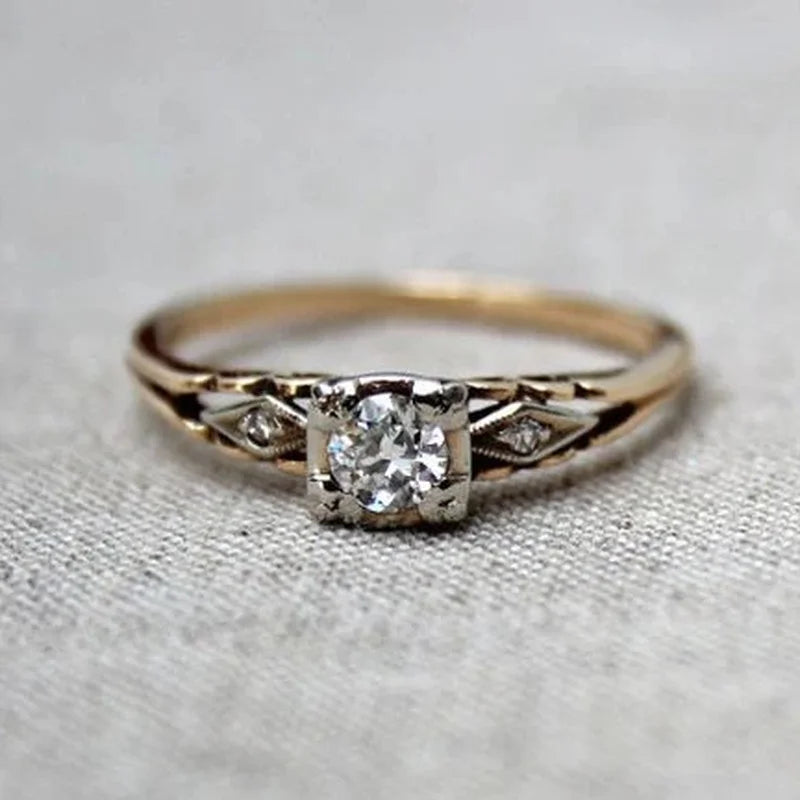 Vintage Inspired Two-Tone Cubic Zirconia Zinc Alloy Ring - Feminine, Refined