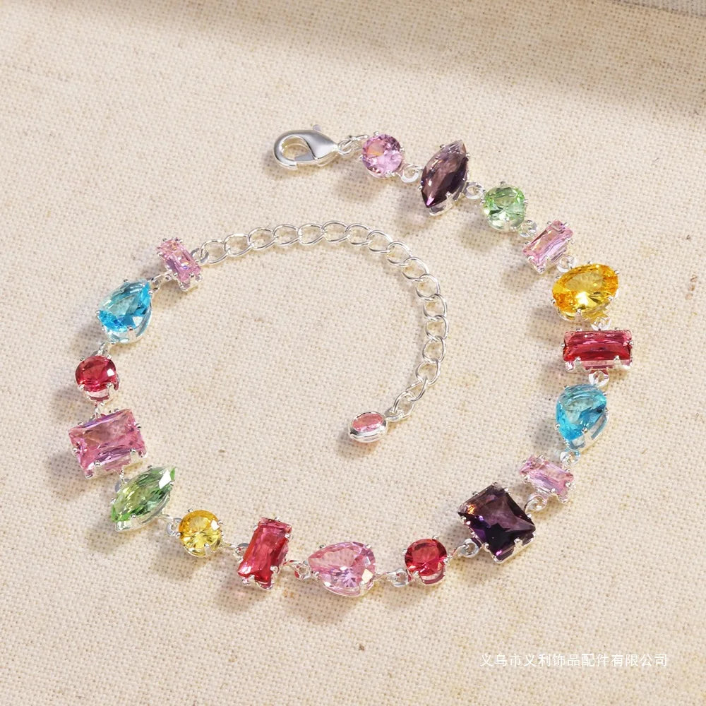 Colorful Zircon Crystal Necklace, Earrings & Bracelet in Zinc Alloy