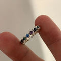 925 Sterling Silver Multicolor CZ Flower Adjustable Ring