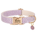 Nylon Dog Collar with Cute Flower Tag - Customize, Engrave, Name Tag, ID Necklace