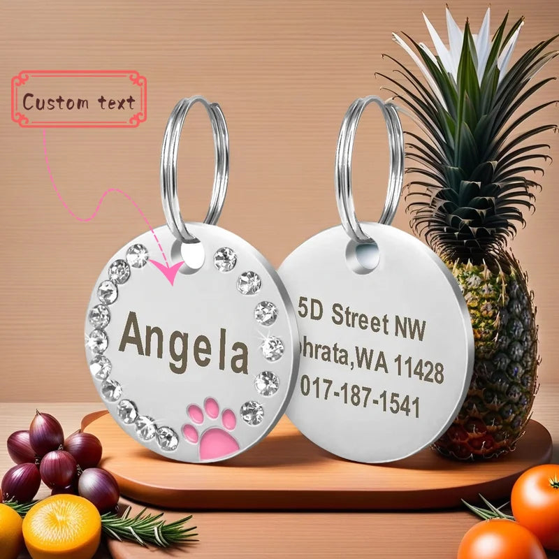 Stainless Steel Pet ID Tag with CZ Diamonds, in Multiple Colors
