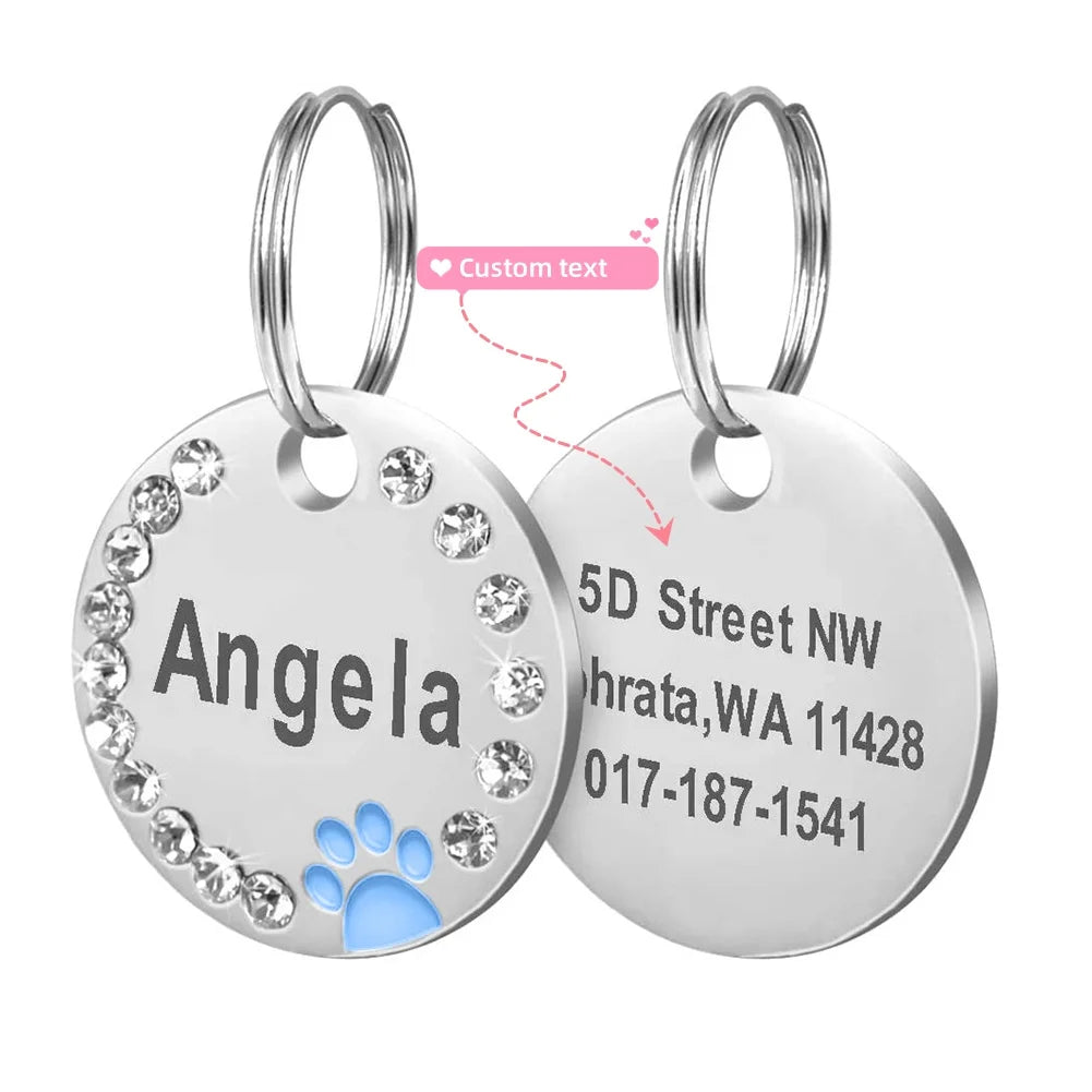 Stainless Steel Pet ID Tag with CZ Diamonds, in Multiple Colors