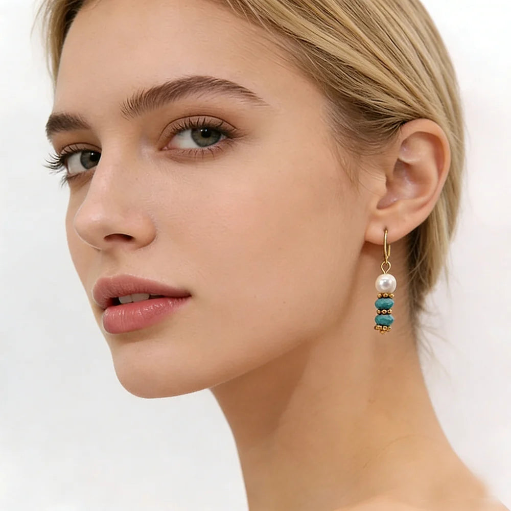 Fresh Water Pearl Crystal Drop Earrings 18K Gold Plated