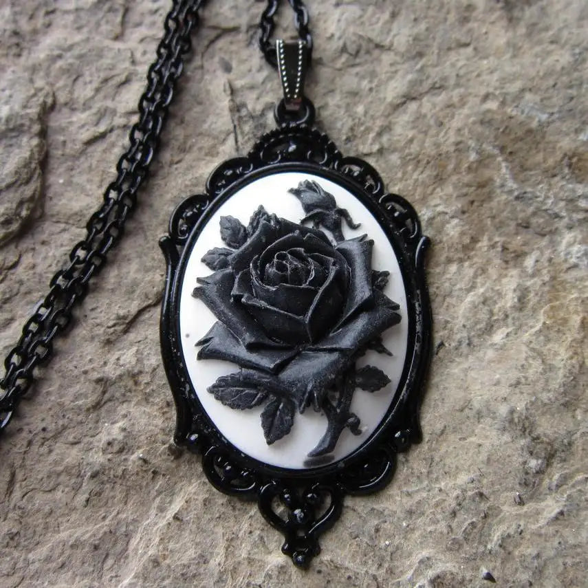 Dark Gothic Rose Cameo Zink Alloy Necklace