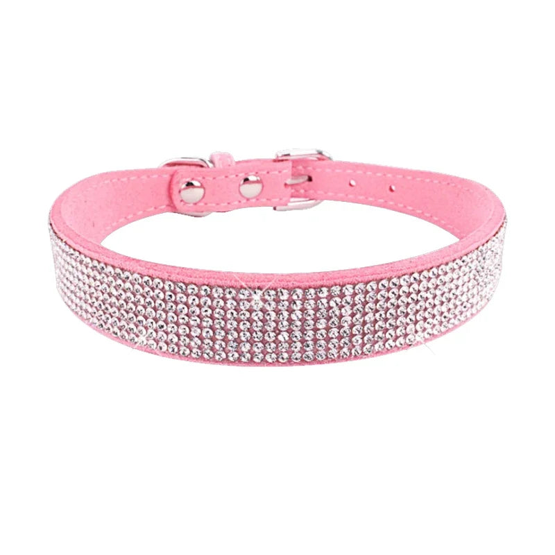 PU Leather Collars for Dogs with Zinc Alloy Buckle & Rhinestones
