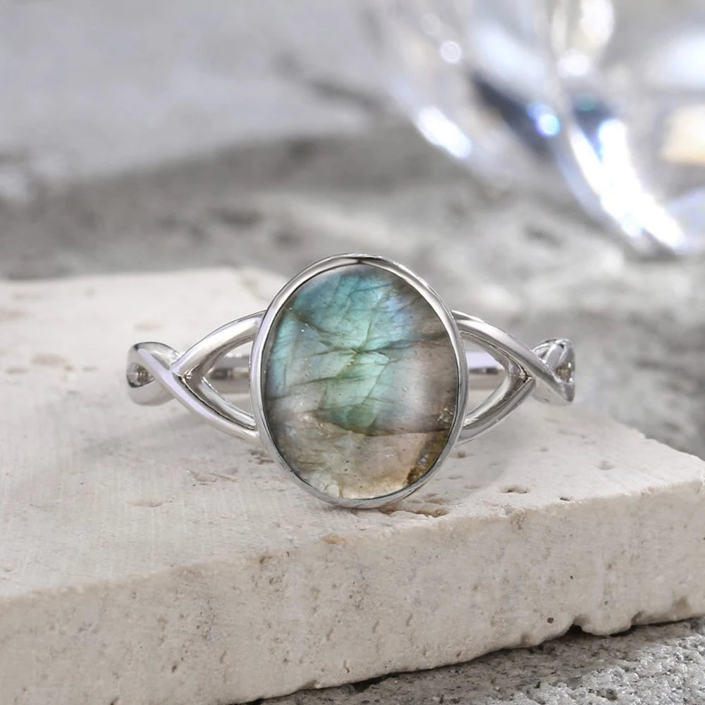 925 Sterling Silver Ring Natural 8-10mm Moonstone Ring