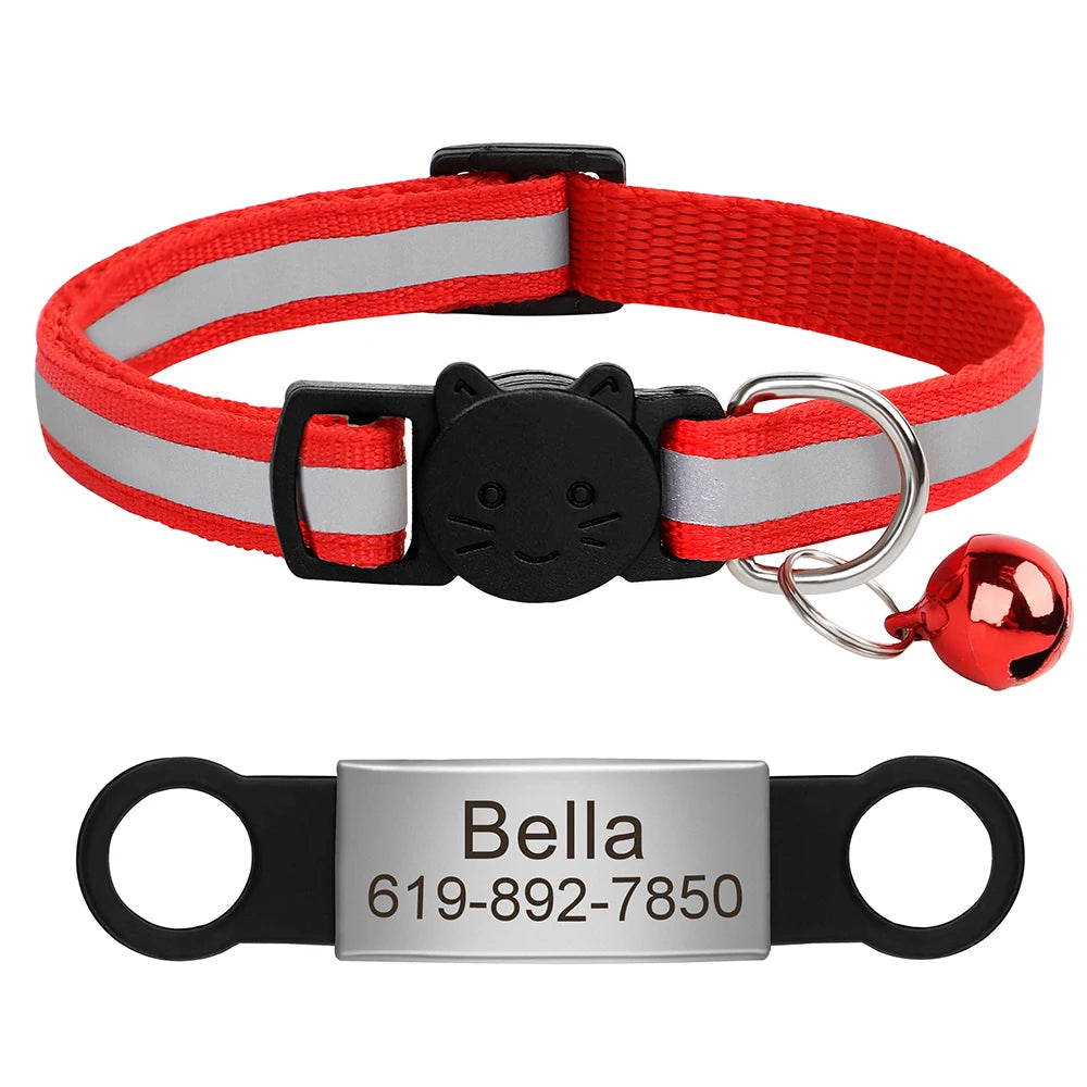 Reflective Fabric Pet Collar with Engravable ID Tag