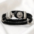 Rhodium Plated Stainless Steel Leather Rebel Punk Bracelet
