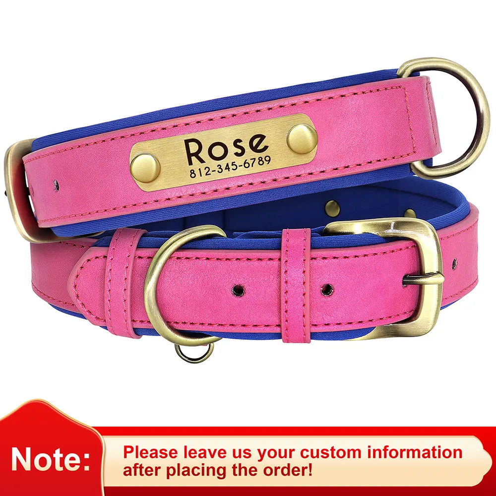 Faux Leather Adjustable Pet Collar - Customize, Engrave, Name Tag, ID Necklace