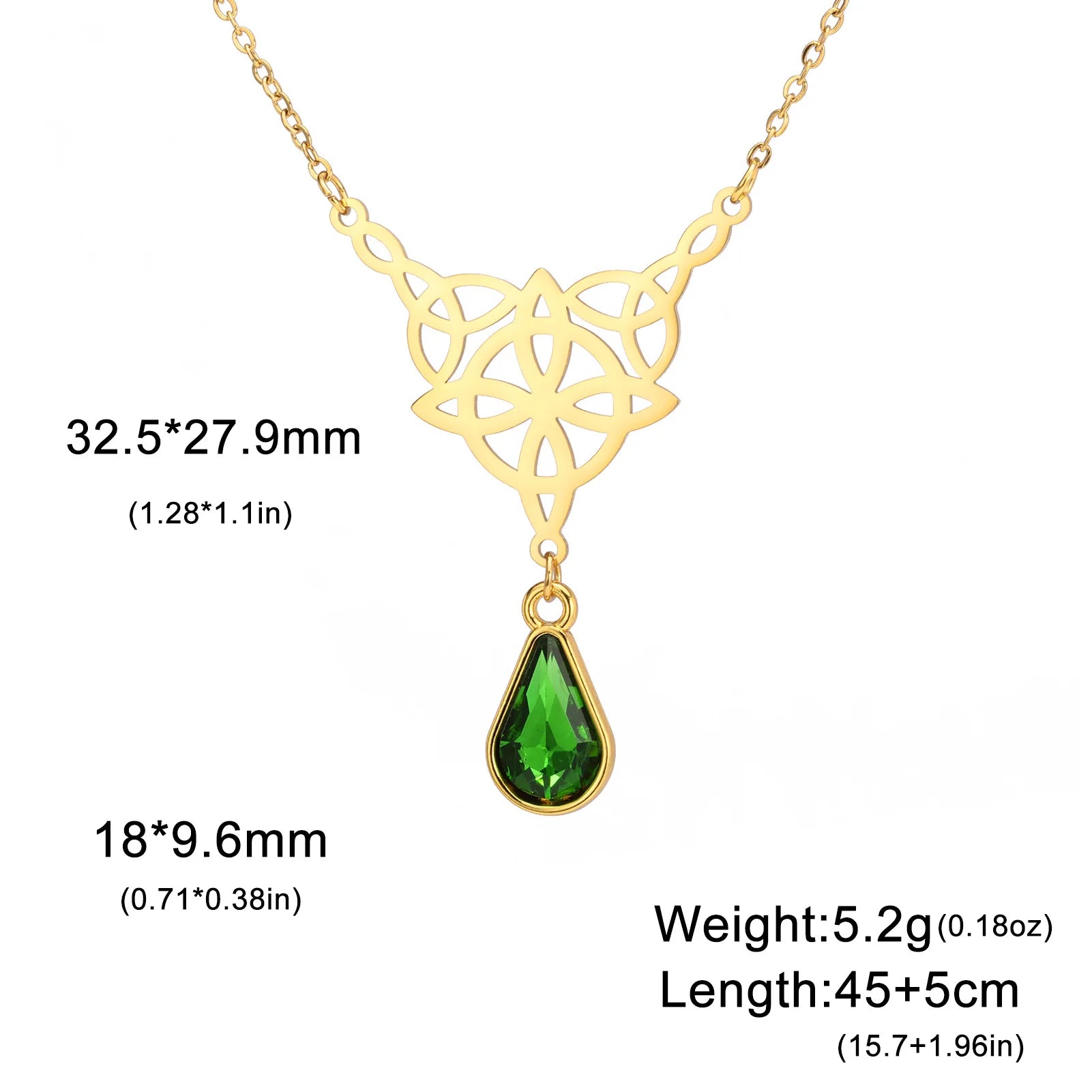 Celtic Knot Stainless Steel Drop Stone Pendant Necklace