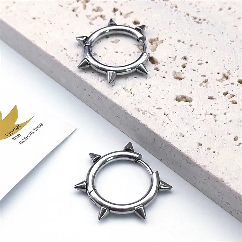 Punk Spike Rivet Goth Hoop Stainless Steel Earrings Collection