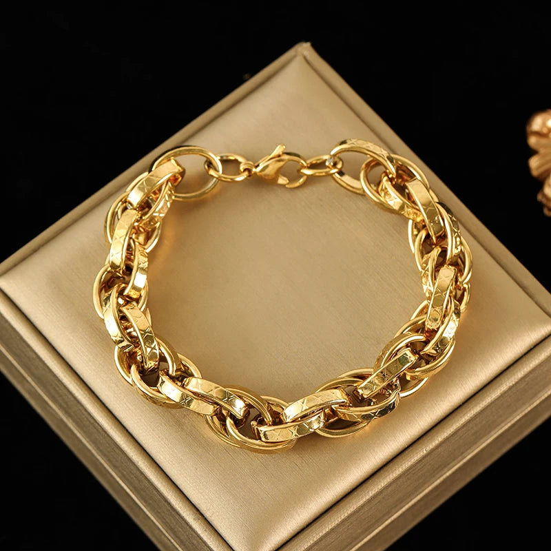 Choice of 18K Gold Plated Stainless Steel Thick Cuban Chain Bracelets - Bold, Statement
