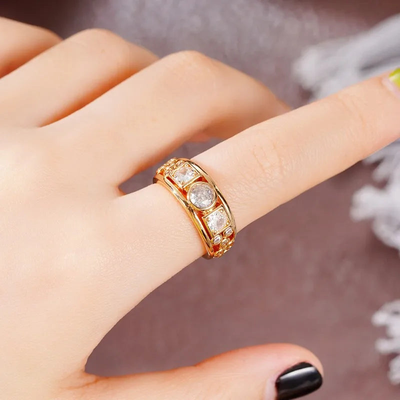 Cubic Zirconia Brass Band Ring - Thick & Bold, Round & Square CZ