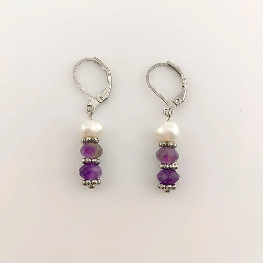 Fresh Water Pearl Crystal Drop Earrings 18K Gold Plated
