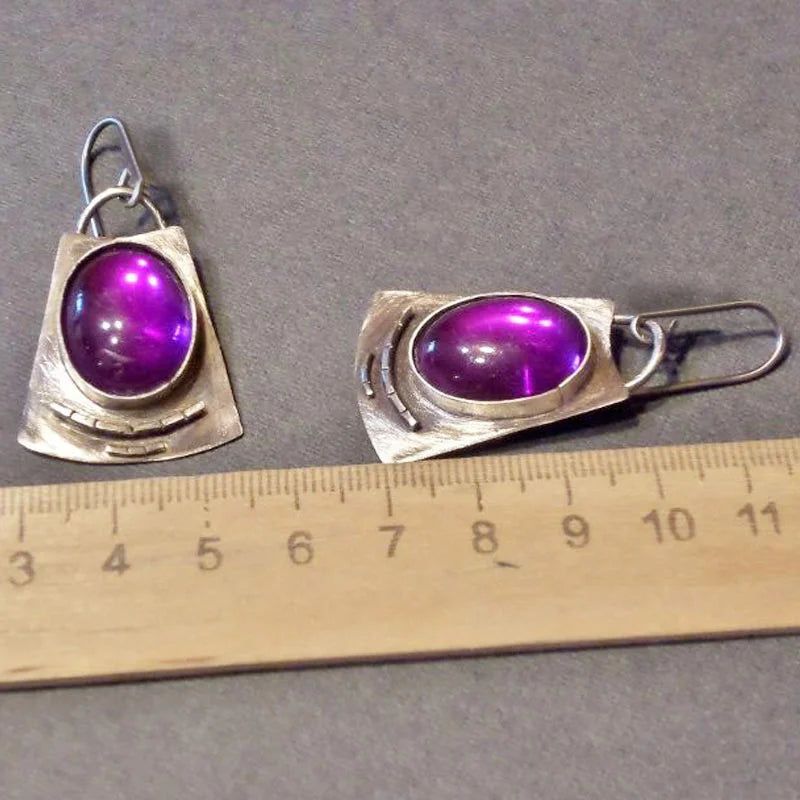 Bold Vintage Inspired Oval Moonstone Square Alloy Dangle Earrings