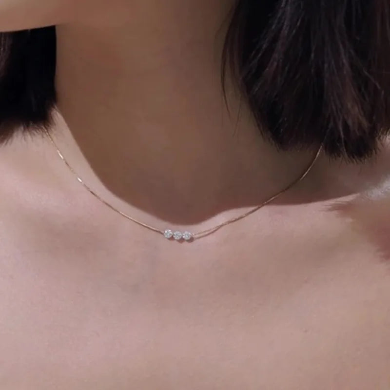 Three Zircon Delicate Cooper Necklace