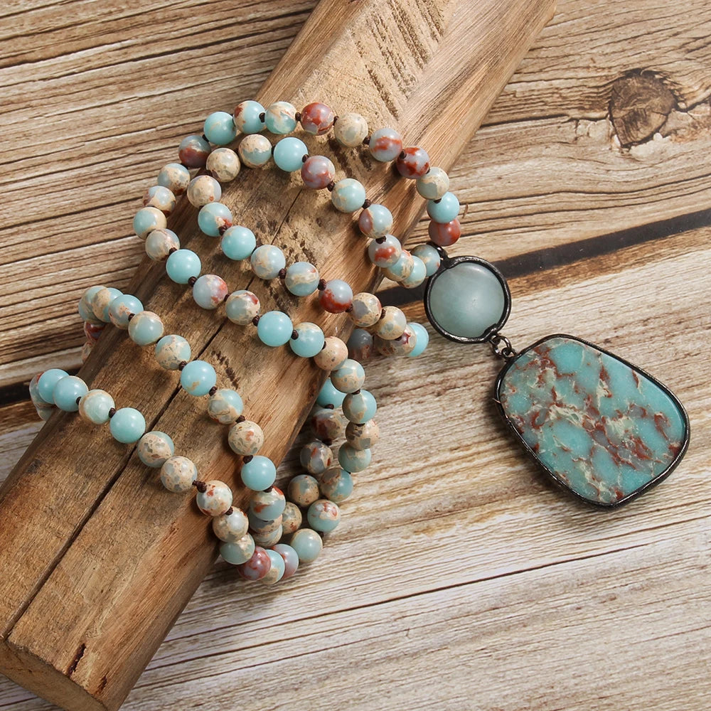 Bohemian Natural Bead Stone Knot Zinc Alloy Long Necklace