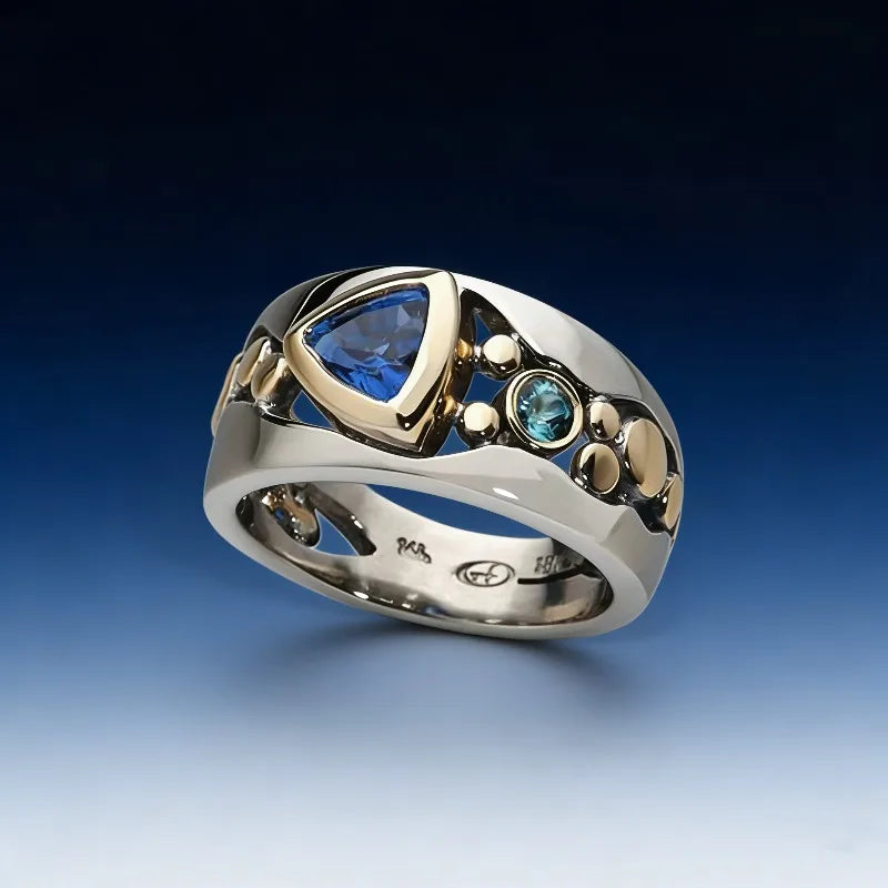 Two-Tone Multicolor Zircon Zinc Alloy Band Ring - Bold, Rare, Statement